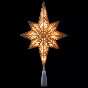 Northlight 10 in. Frosted Star of Bethlehem with Gold Scrolling Christmas Tree Topper in Clear Lights