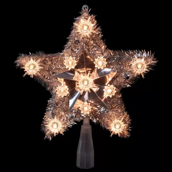 Northlight 9 in. Lighted Silver Tinsel Star Christmas Tree Topper in Clear Lights