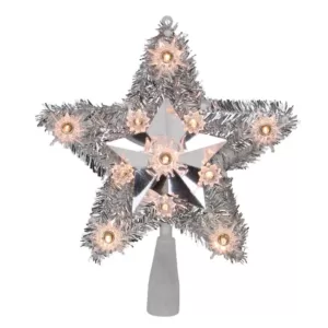 Northlight 9 in. Lighted Silver Tinsel Star Christmas Tree Topper in Clear Lights