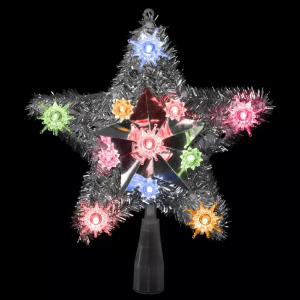 Northlight 9 in. Lighted Silver Tinsel Star Christmas Tree Topper in Multi-Lights