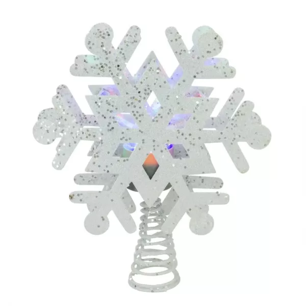 Northlight 12 in. Lighted White Snowflake with Rotating LED Projector Christmas Tree Topper