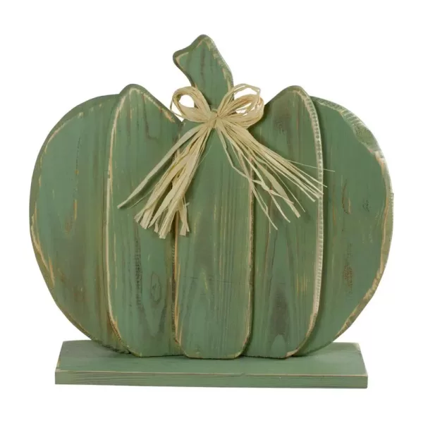 Northlight 14.5 in. Blue Slatted Halloween Table Top Pumpkin with Bow