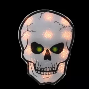 Northlight 12 in. Silver and Black Holographic Lighted Skull Halloween Window Silhouette Decoration