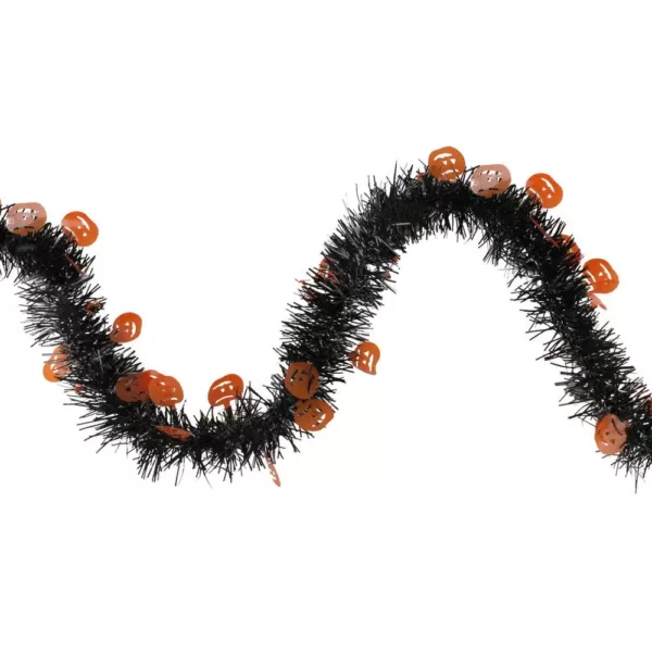 Northlight 50 ft. Black with Orange Jack O Lanterns Halloween Tinsel Garland - Unlit