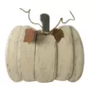 Northlight 13.5 in. Small White Wooden Fall Harvest Pumpkin with Leaves and Stem Indoor Decor