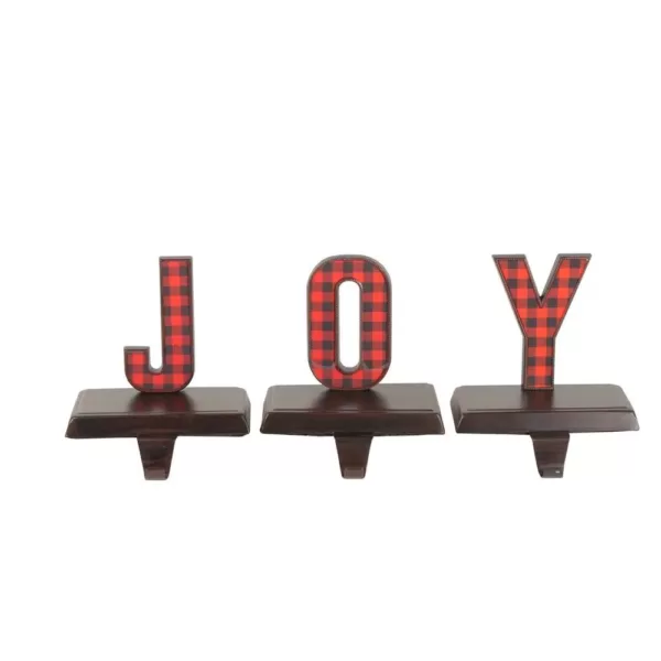 Northlight 6 in. Red and Black Buffalo Plaid Joy Christmas Stocking Holder (Set of 3)