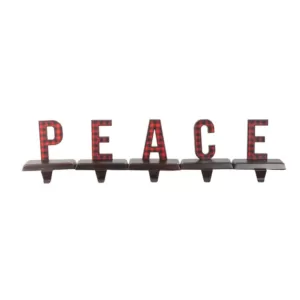 Northlight 6 in. Black and Red Buffalo Plaid Peace Christmas Stocking Holders (Set of 5)