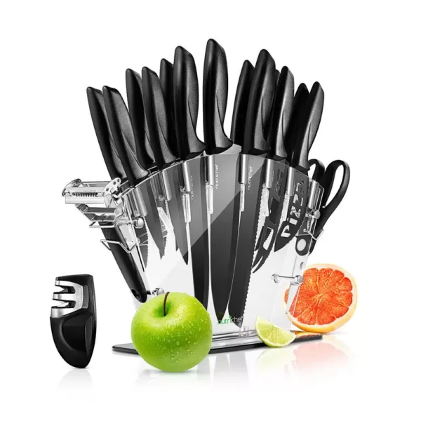 NutriChef 17-Piece Stainless Steel Precision Kitchen Knife Set with Block Stand