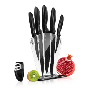 NutriChef 7-Piece Stainless Steel Precision Kitchen Knife Set with Block Stand