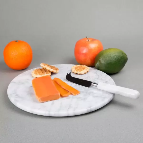 Creative Home 12 in. Off-White Natural Marble Round Board Cheese Serving Plate, Dessert Cake Service Board