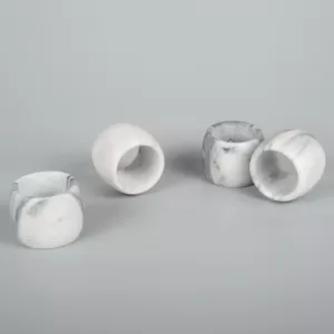 Creative Home Genuine Natural White Marble Napkin Ring, Napkin Holder for Dinning Table Decoration Set of 4-Piece