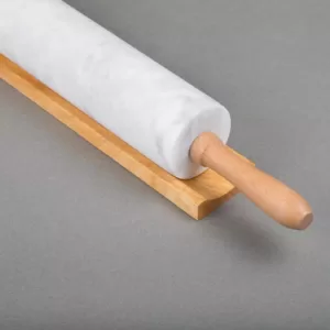 Creative Home Natural Marble 2-1/4 in. Dia x18 in. Length Rolling Pin Pastry Roller with Wooden Handle and Cradle