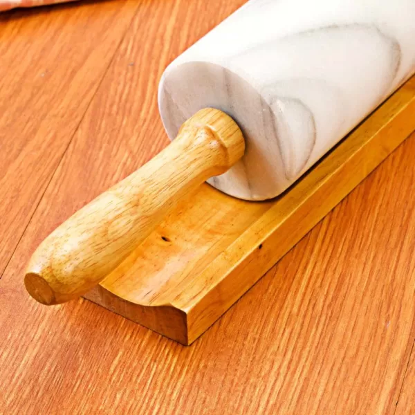 Creative Home Natural Marble 2-1/4 in. Dia x18 in. Length Rolling Pin Pastry Roller with Wooden Handle and Cradle