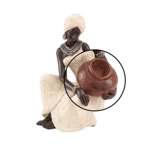 LITTON LANE 10 in. African Woman Decorative Figurine in Textured Ebony, Beige, Brick Red, and Silver