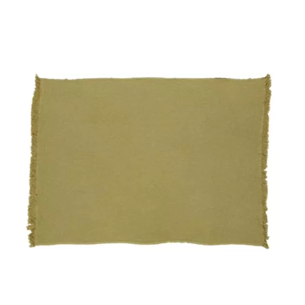 Noble House Brindle Olive Cotton Throw Blanket with Fringes