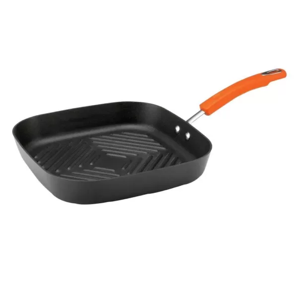 Rachael Ray Classic Brights 10.75 in. Hard-Anodized Aluminum Nonstick Grill Pan in Orange and Gray