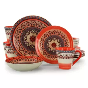 Elama Zen 16-Piece Casual Orange Stoneware Dinnerware Set (Service for 4)