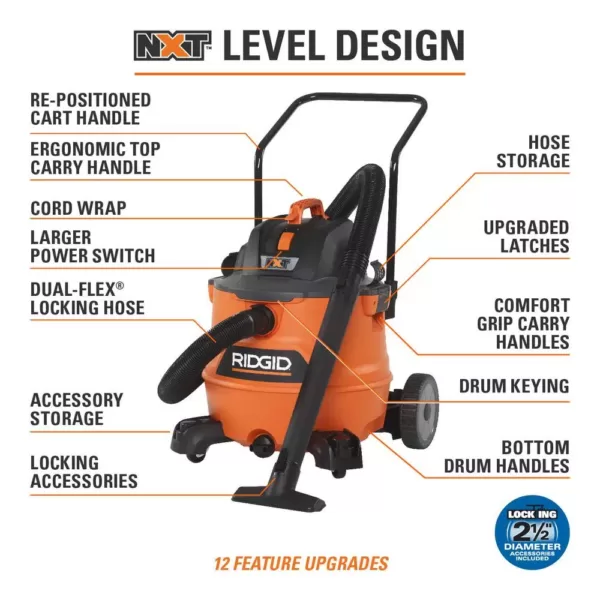 RIDGID 16 Gal. 6.5-Peak HP NXT Wet/Dry Shop Vacuum, Filter, Hose, Accessories, OSHA and HEPA Filtration Kit