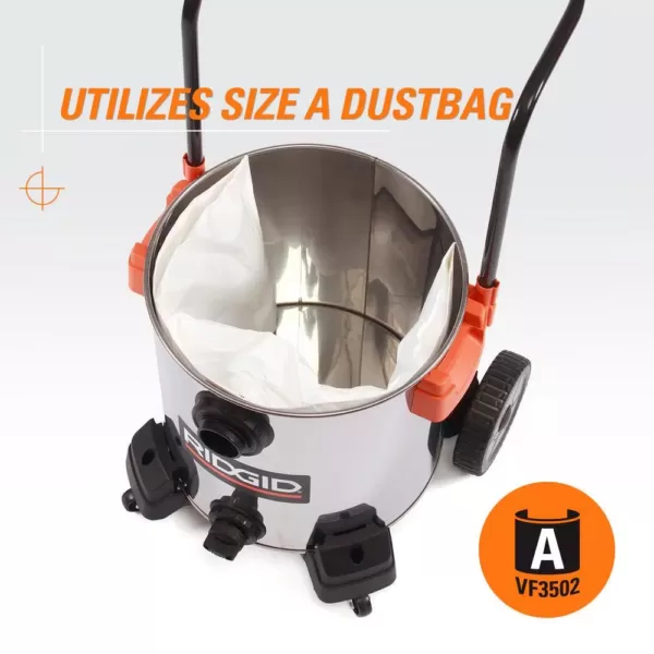 RIDGID 16 Gal. 6.5-Peak HP Stainless Steel Wet/Dry Shop Vacuum with Filter, Hose and Accessories