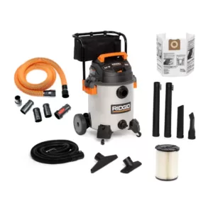 RIDGID 16 Gal. 6.5-Peak HP Stainless Steel Wet/Dry Shop Vac with Filter, 7 ft. Hose, 10 ft. Pro Hose and Accessories