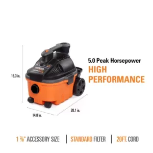 RIDGID 4 Gal. 5.0-Peak HP Portable Wet/Dry Shop Vacuum with Filter, Dust Bags, Hose and Accessories