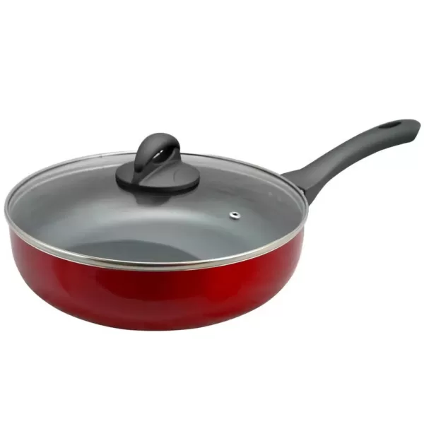 Oster Herscher 3.5 qt. Aluminum Nonstick Saute Pan in Red Gloss with Glass Lid