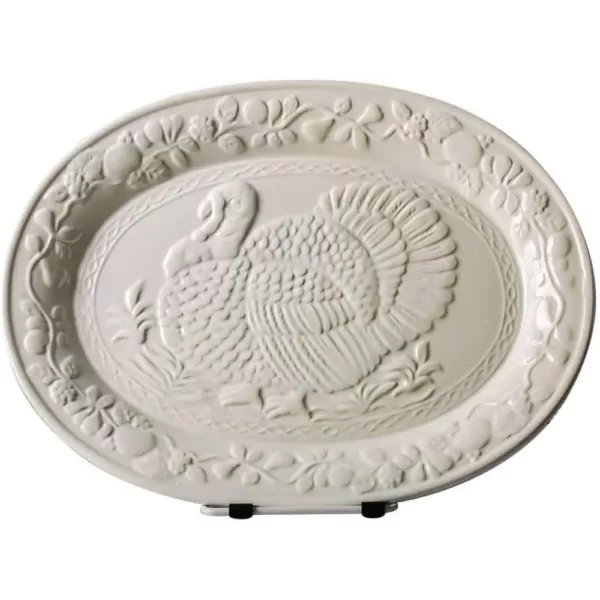 Ovente 13.4 in. White Turkey Ceramic Serving Platter