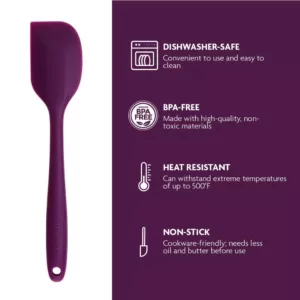 Ovente Premium Silicone BPA-Free, Spatula with Stainless Steel Core 500F Heat-Resistant, Non-Stick, Dishwasher Safe, Purple