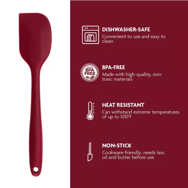 Ovente Premium Silicone BPA-Free, Spatula with Stainless Steel Core 500F Heat-Resistant, Non-Stick, Dishwasher Safe, Red