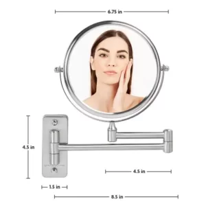 Ovente Small Round Wall Mounted Nickel Brushed Makeup Mirror (11 in. H x 1.4 in. W), 1x-10x Magnification