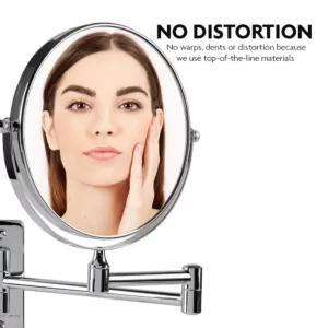 Ovente Small Round Wall Mounted Polished Chrome Makeup Mirror (11 in. H x 1.4 in. W), 1x-10x Magnification