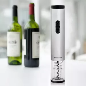 Ovente Modern Silver Wine Opener with Foil Cutter, LED, Cordless Stainless Steel (WO1381S)