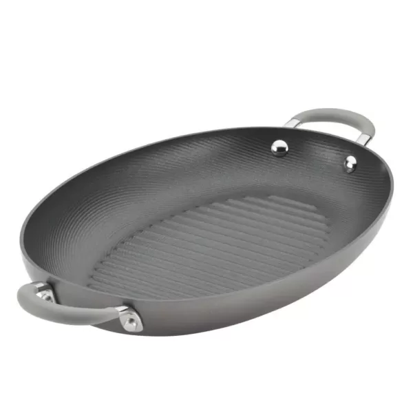 Circulon Elementum 15 in. Hard-Anodized Aluminum Nonstick Grill Pan in Oyster Gray