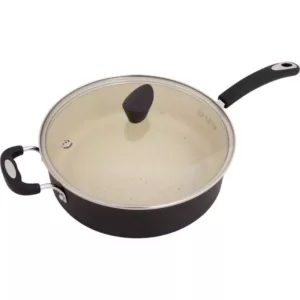 Ozeri Stone Earth 5.3 qt. Aluminum Ceramic Nonstick Sauce Pan in Lava Black with Glass Lid