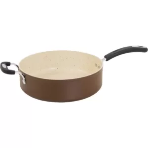 Ozeri Stone Earth 5.3 qt. Aluminum Ceramic Nonstick Sauce Pan in Coconut Brown with Glass Lid