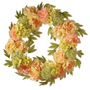 National Tree Company 24 in. Cream Peony Wreath