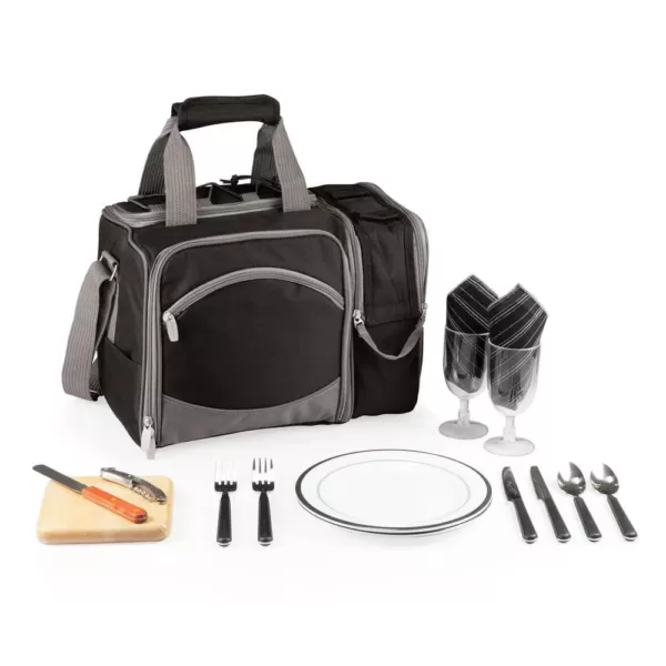 Picnic Time Malibu Black Wood Picnic Cooler Tote