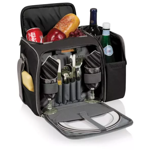 Picnic Time Malibu Black Wood Picnic Cooler Tote