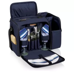 Picnic Time Malibu Navy Wood Picnic Cooler Tote