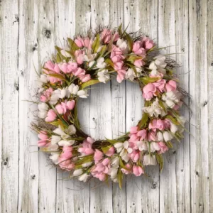 National Tree Company 22 in. Pink and White Tulip Wreath