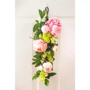 Nearly Natural 24 in. Mixed Peony and Hydrangea Teardrop