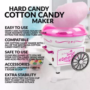 Nostalgia Vintage Pink Cotton Candy Maker with 2 Cotton Candy Cones