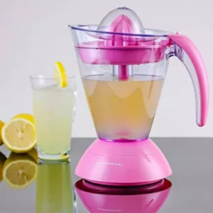 Ovente 34 oz. Pink Electric Citrus Juicer 2 Auto-Reversing Cones Capacity, Pressure-Activated, Strainer, Pulp Control