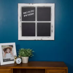 Pinnacle Framed Window Pane Distressed White Chalkboard Memo Board