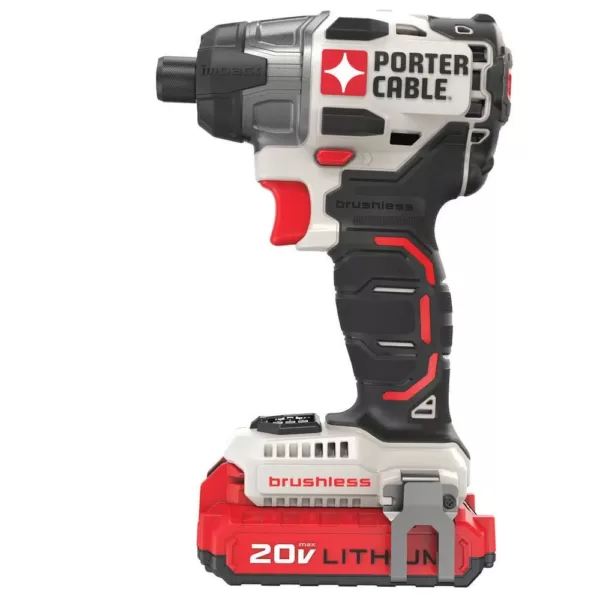 Porter-Cable 20-Volt MAX Lithium-Ion Brushless Cordless 1/4 in. Impact Driver with 2 Batteries 1.5 Ah and Charger