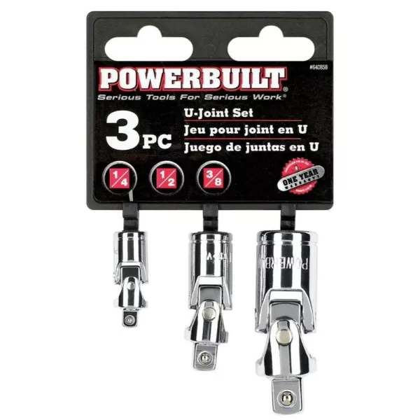 Powerbuilt 1/4 in. x 3/8 in. x 1/2 in. Drive U-Joint Set (3-Piece)