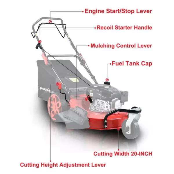 PowerSmart 20 in. 3-in-1 170 cc Gas Walk Behind Self Propelled Lawn Mower