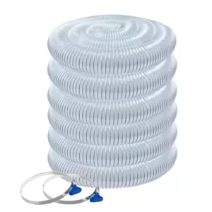 POWERTEC 4 in. x 50 ft. Flexible PVC Dust Collection Hose with 2 Key Hose Clamps, Clear Color