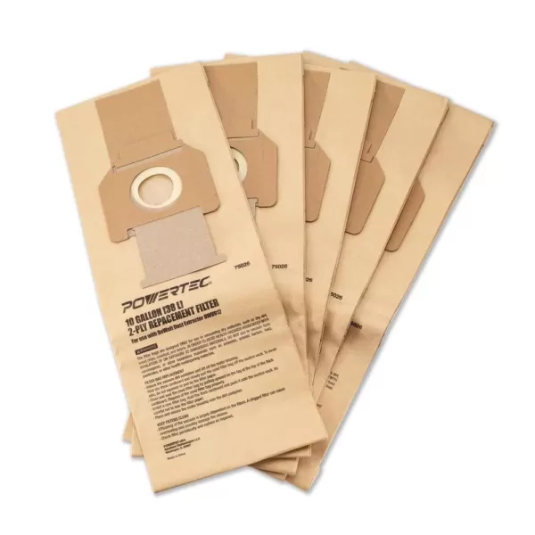 POWERTEC 10 Gal. High Efficiency Filter Bags for DeWalt DWV012 Dust Extractors (5-Pack)