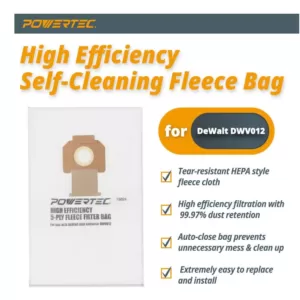 POWERTEC Fleece Bag for DeWalt DWV012 Dust Extractors (5-Pack)